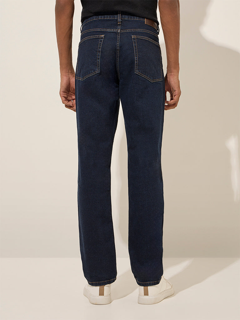 Nuon Dark Blue Straight-Fit Mid-Rise Jeans