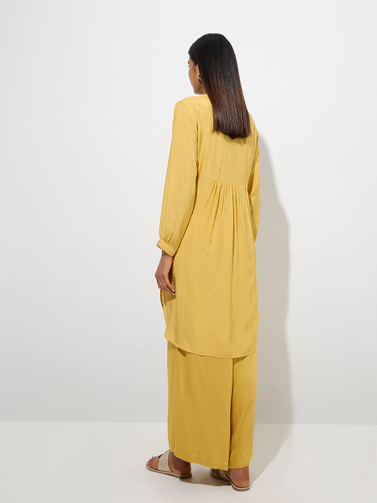 Zuba Mustard Floral Embroidered A-Line Kurta