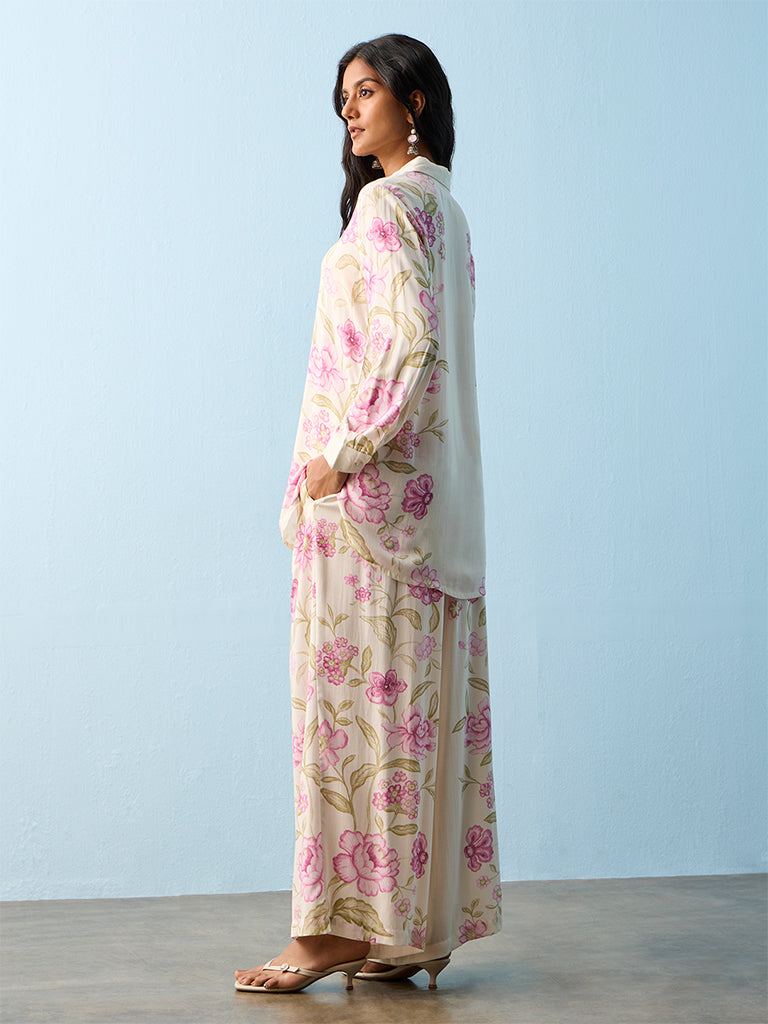 Utsa Off-White Floral Design Tunic