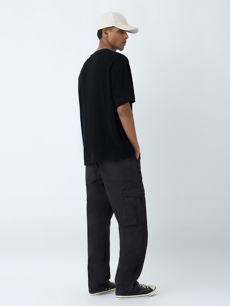 Nuon Black Relaxed-Fit Mid-Rise Cotton-Blend Cargo Pants