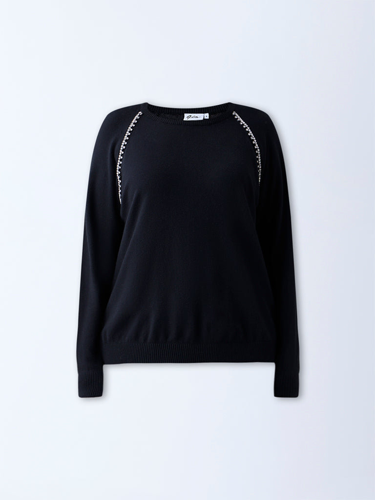 Gia Black Diamante-Detailed Sweater