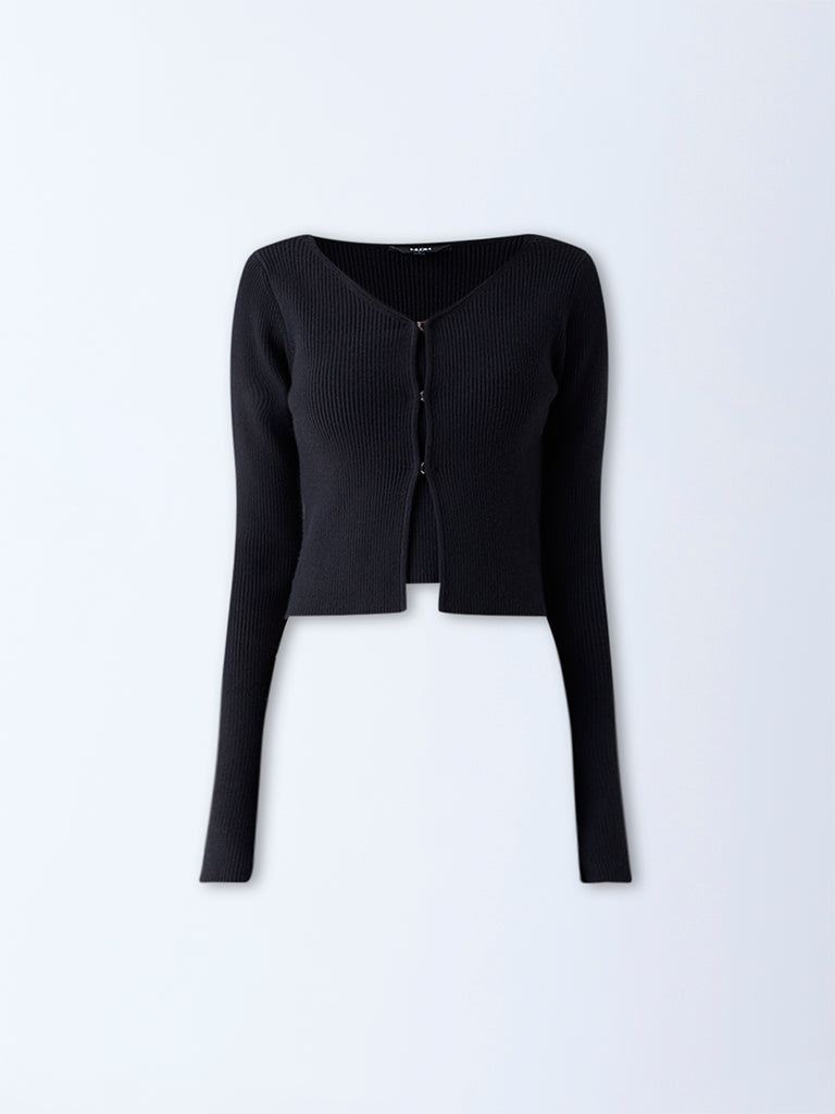 Nuon Black Ribbed Textured Cardigan with Inner