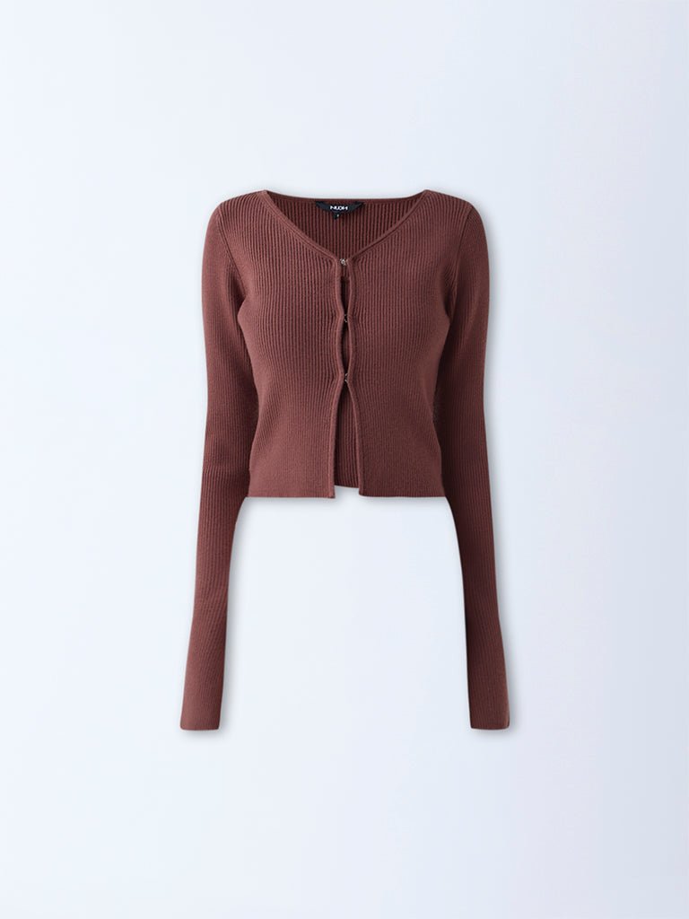 Nuon Brown Ribbed Textured Cardigan with Inner