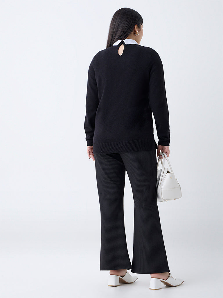 Gia Black Knit-Textured Sweater