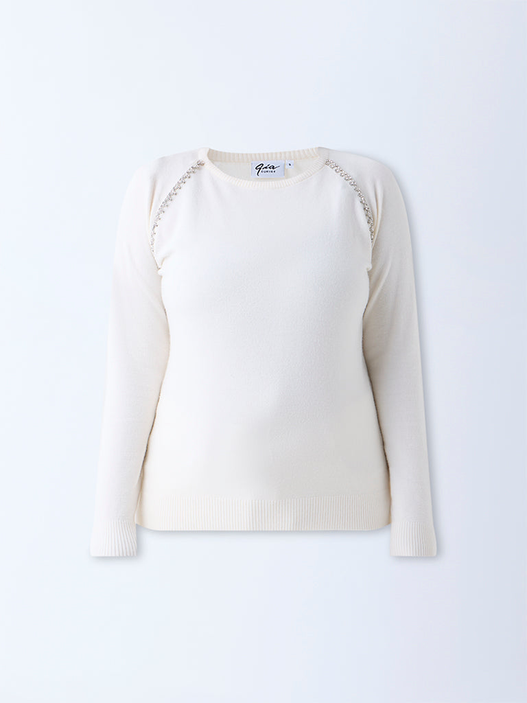 Gia White Diamante Embellished Sweater