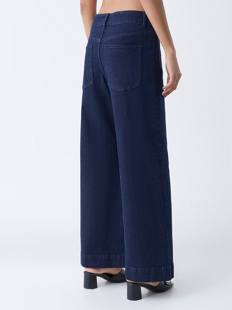 LOV Dark Blue Wide-Leg High-Rise Jeans