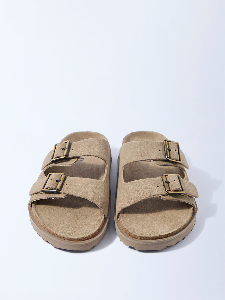 SOLEPLAY Taupe Slip-On Suede Sandals