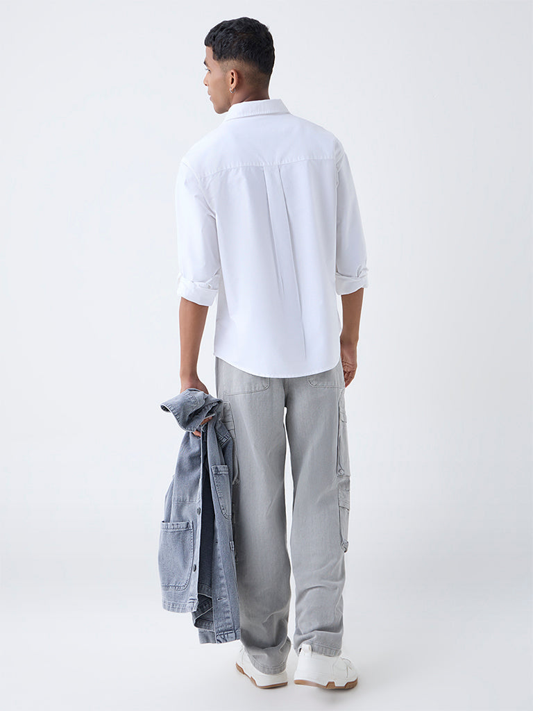 Nuon White Solid Relaxed-Fit Cotton Shirt