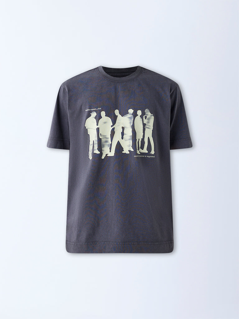 Nuon Charcoal Printed Relaxed-Fit Cotton T-Shirt