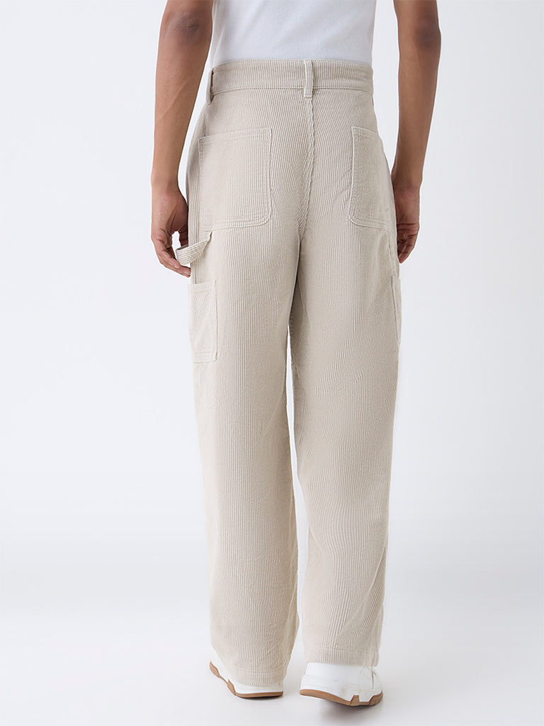 Nuon Beige Relaxed-Fit Mid-Rise Corduroy Trousers