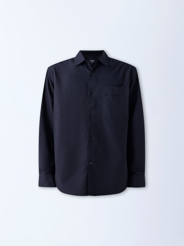 Nuon Black Solid Relaxed-Fit Cotton Shirt