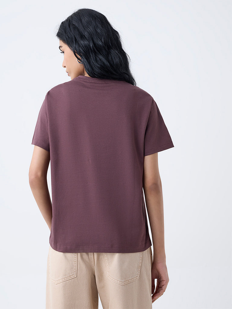Nuon Dark Brown Printed Cotton T-Shirt