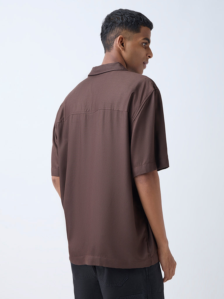 Nuon Brown Solid Relaxed-Fit Shirt