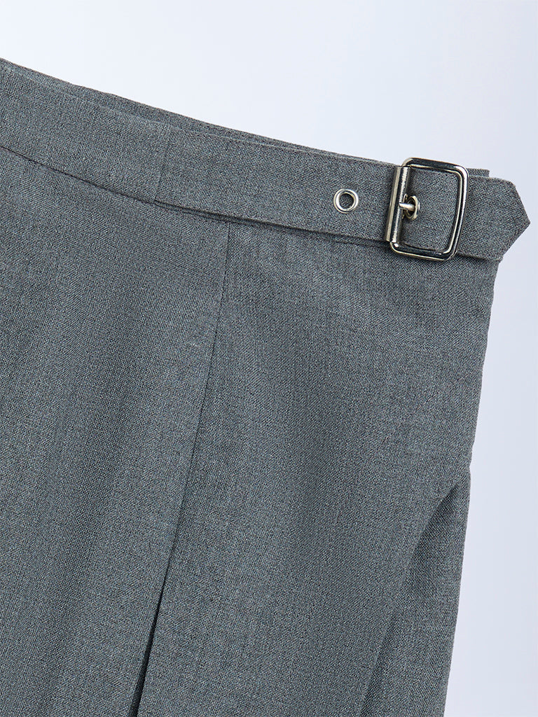 Girls Grey Box Pleated High-Rise Cotton-Blend Skirt