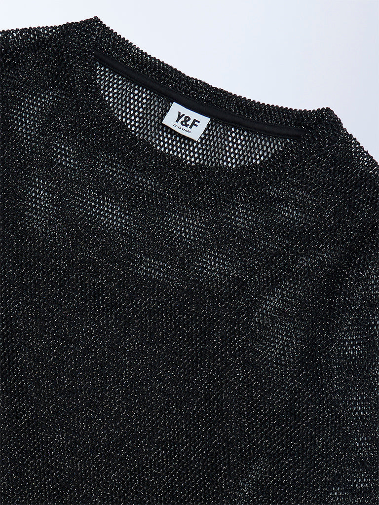 Girls Black Knit-Textured Top