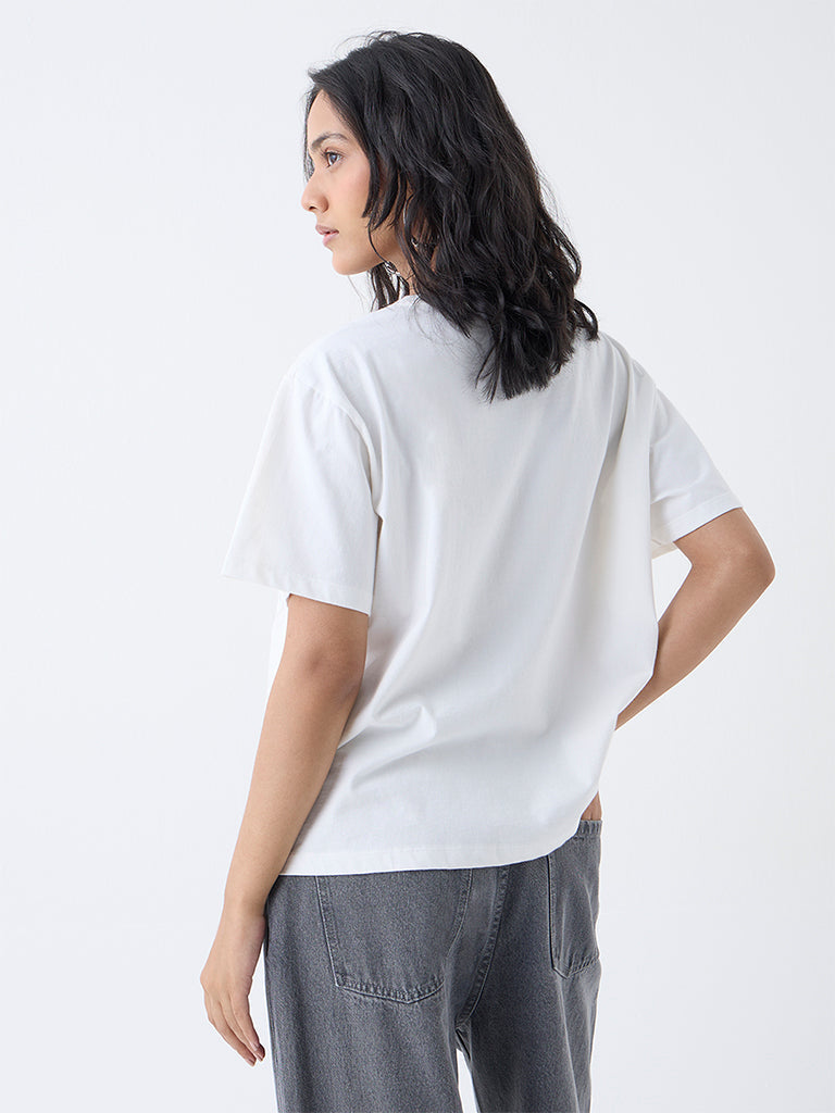 LOV White Floral Embellished Cotton T-Shirt