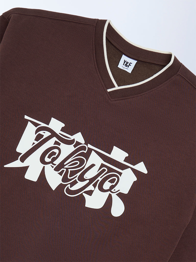 Boys Brown Typographic Cotton-Blend Sweatshirt
