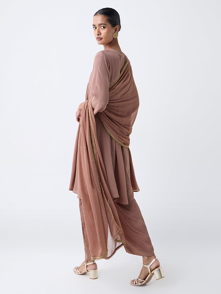 Vark Brown Embellished Fit-and-Flare Ethnic Set