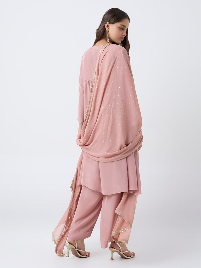 Vark Light Pink Sequin Embellished Ethnic Set