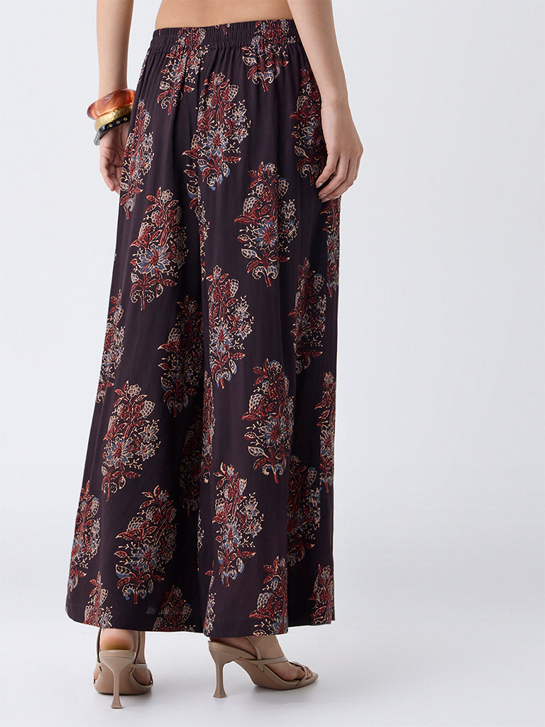 Utsa Black Boota Foliage Pattern Palazzos