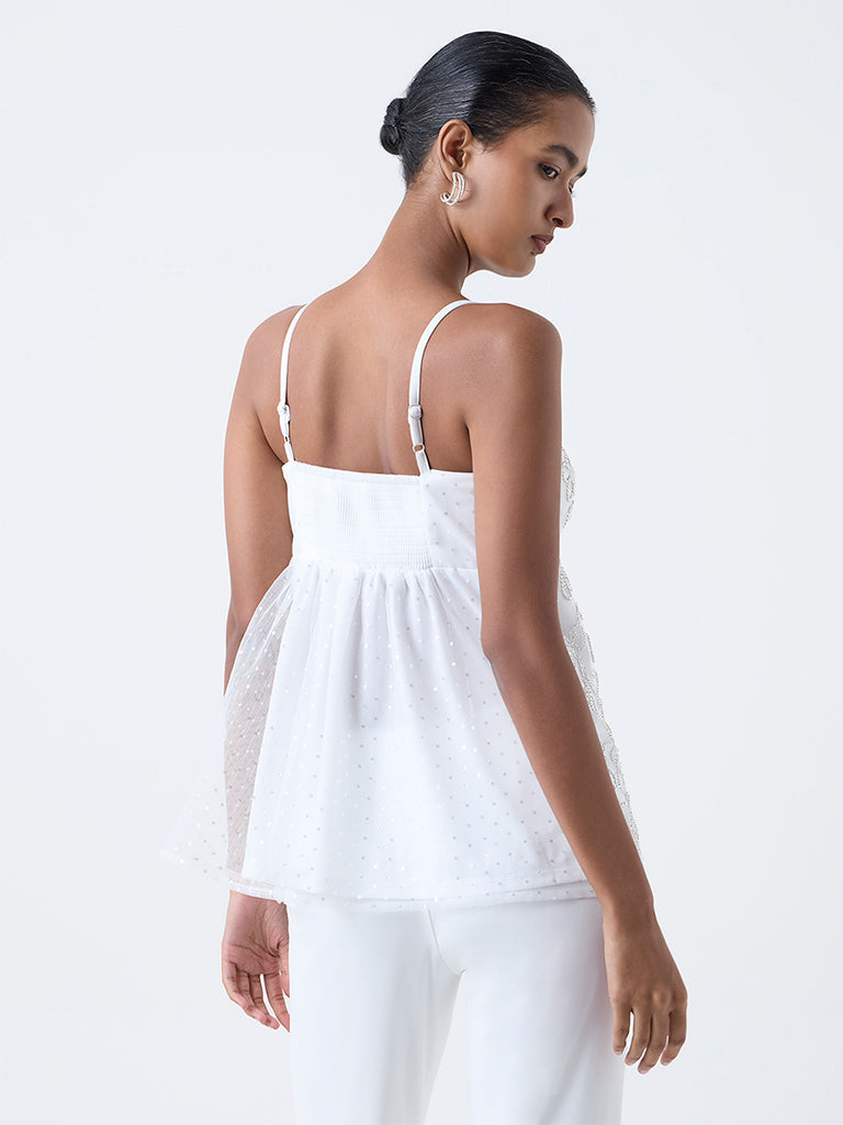 Vark White Floral Embellished Top