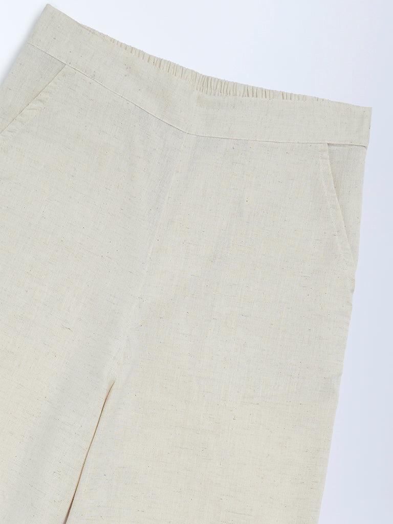 Utsa Kids Girls Off-White Cotton-Blend Pants - (8 - 14yrs)