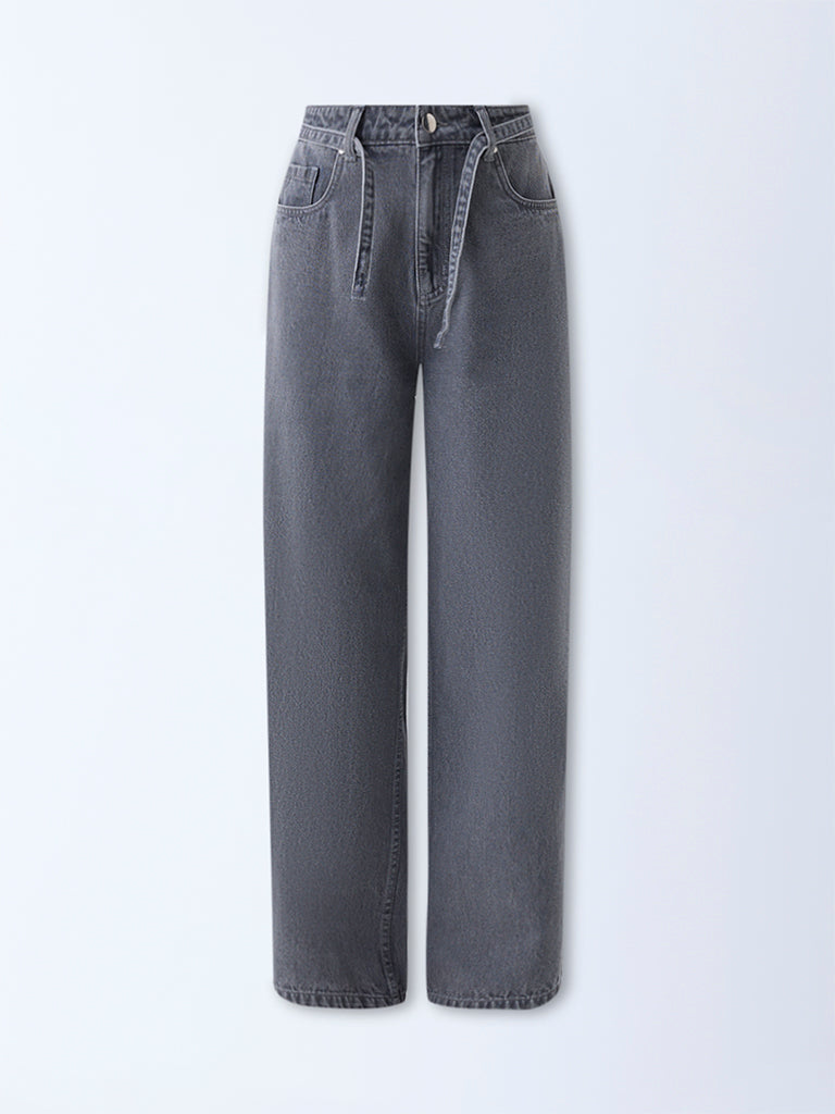LOV Grey Wide-Leg High-Rise Jeans with Belt