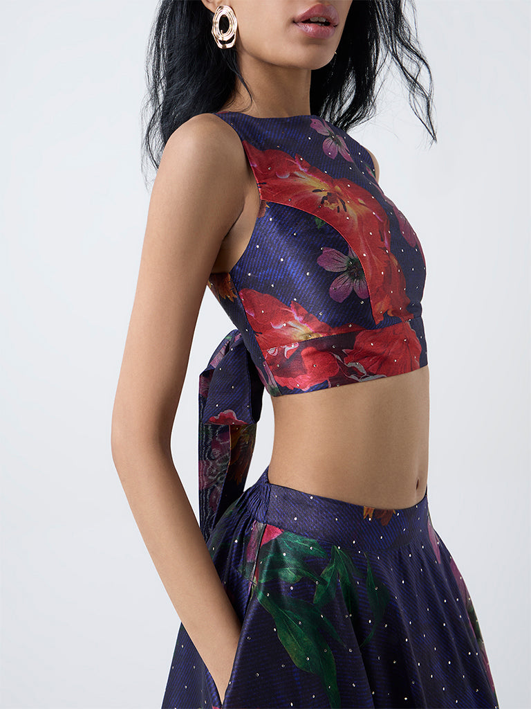 Vark Dark Blue Foliage Design Ethnic Top