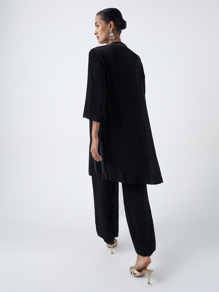 Vark Black Embroidered A-Line Ethnic Set