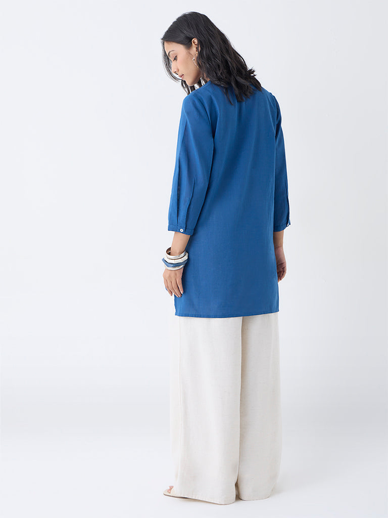 Utsa Indigo Floral Embroidered Lucknowi Cotton Tunic