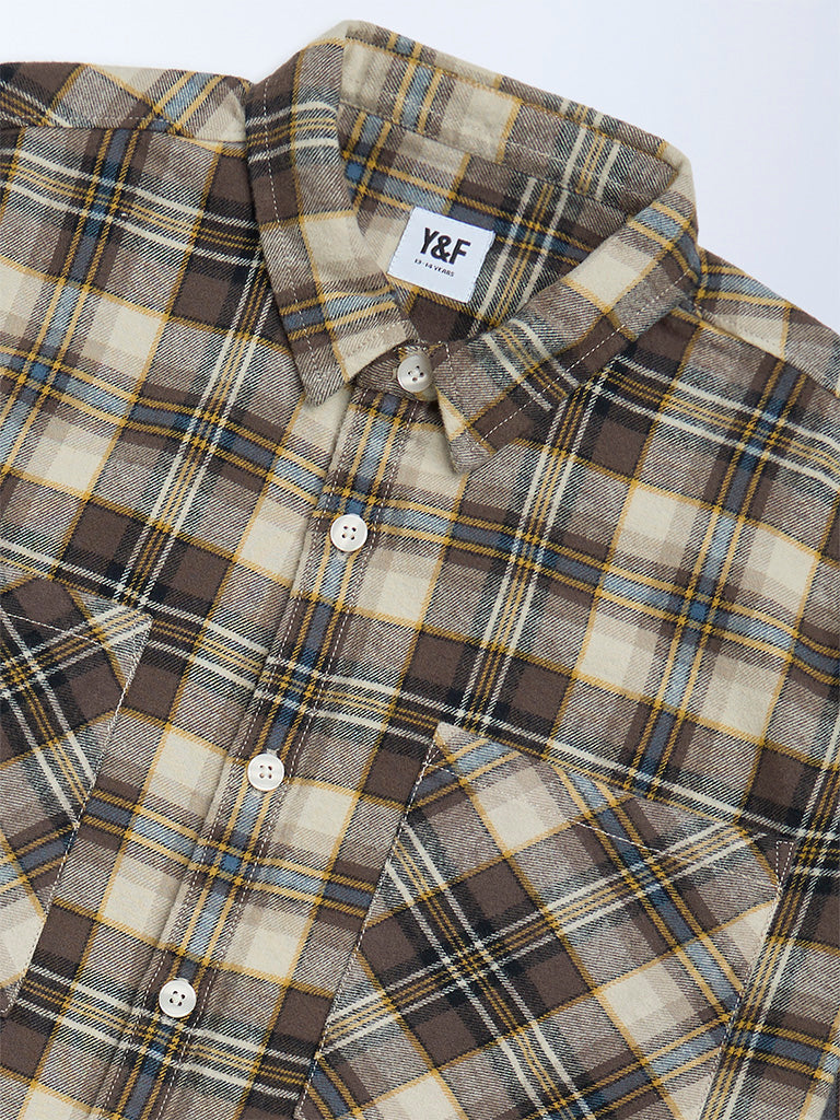 Boys Brown Checkered Cotton Shirt