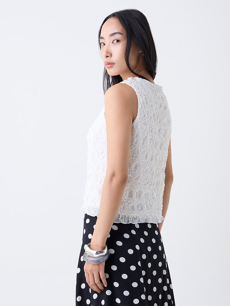 LOV Off-White Self-Textured Top
