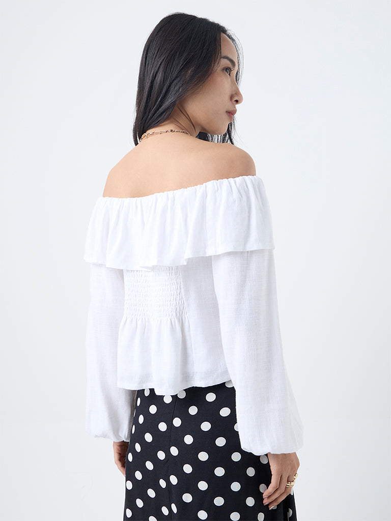 LOV Off-White Off-Shoulder Top