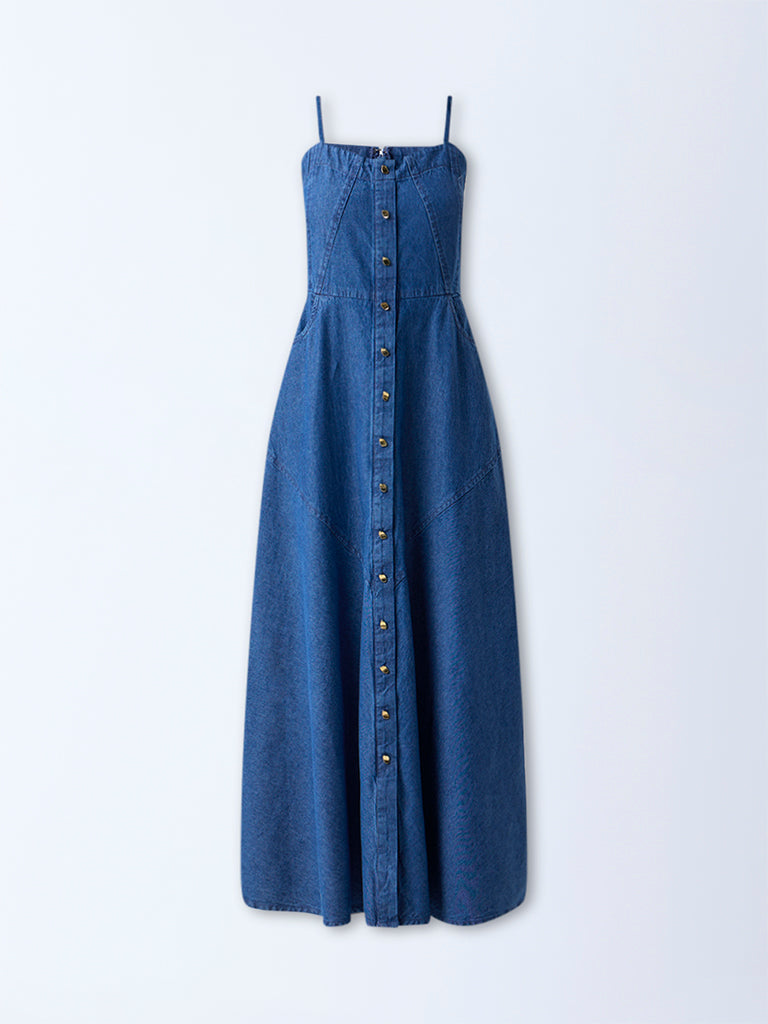 LOV Dark Blue Denim A-Line Dress