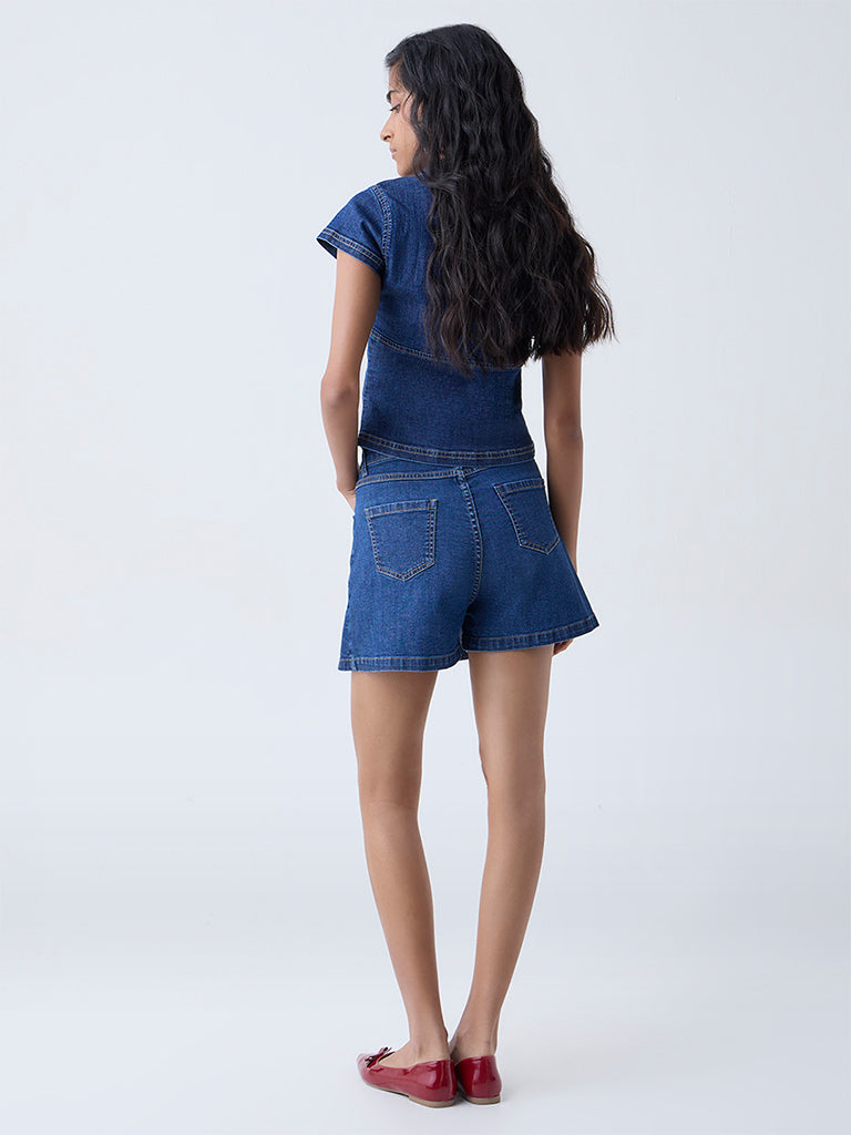 Nuon Blue High-Rise Denim Skorts
