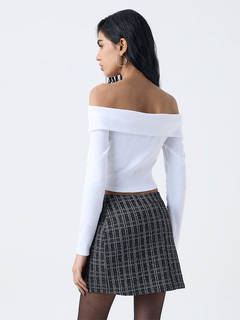 Nuon White Off-Shoulder Ribbed Cotton-Blend Top