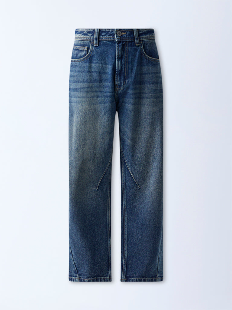 Nuon Blue Faded Relaxed-Fit Mid-Rise Jeans