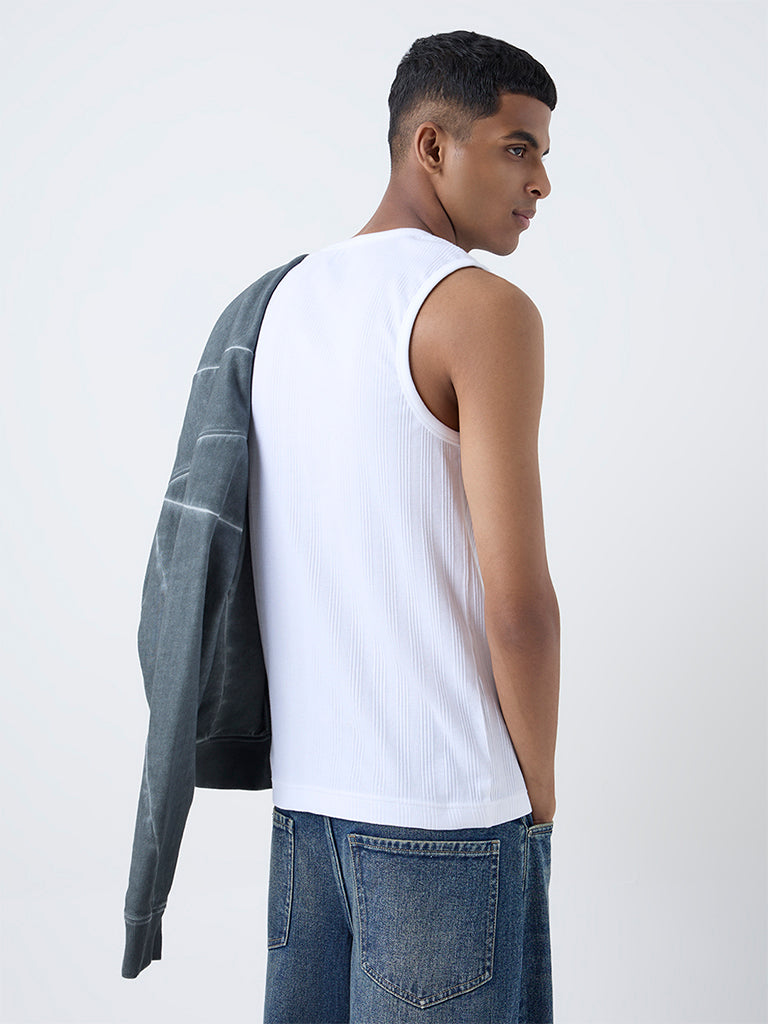 Nuon White Ribbed-Textured Slim-Fit Cotton-Blend T-Shirt