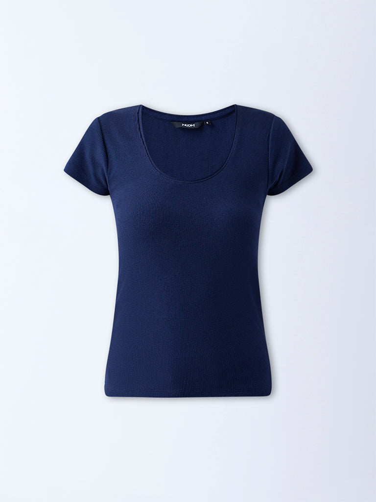 Nuon Navy Ribbed Cotton-Blend T-Shirt