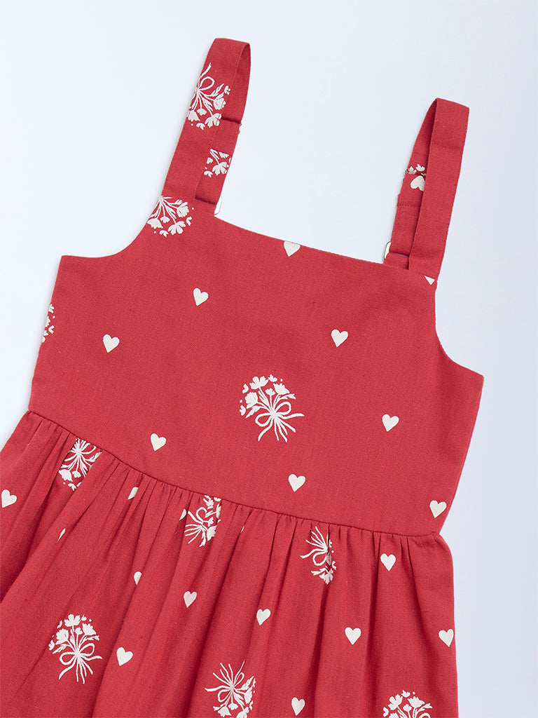 Utsa Kids Girls Red Printed A-Line Cotton-Blend Dress - (2 - 8yrs)