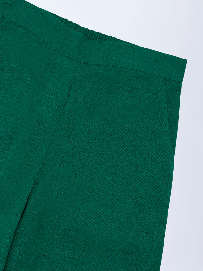 Utsa Kids Girls Jade Green Cotton-Blend Ethnic Pants - (8-14 yrs)