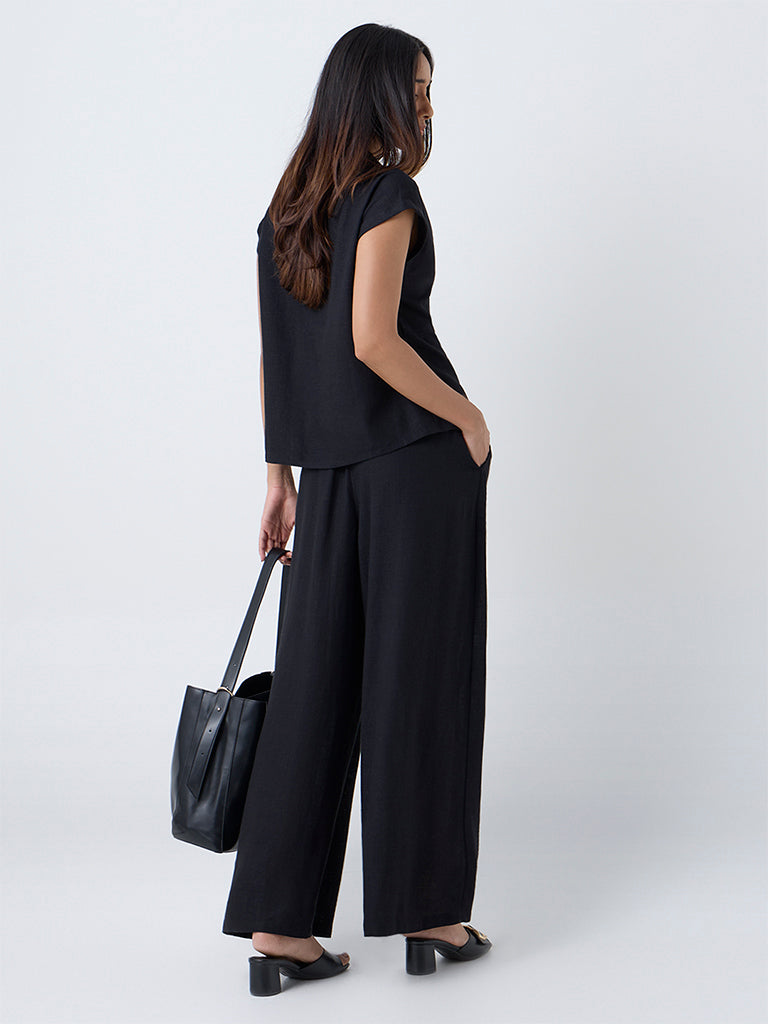 LOV Black Wide-Leg High-Rise Pants