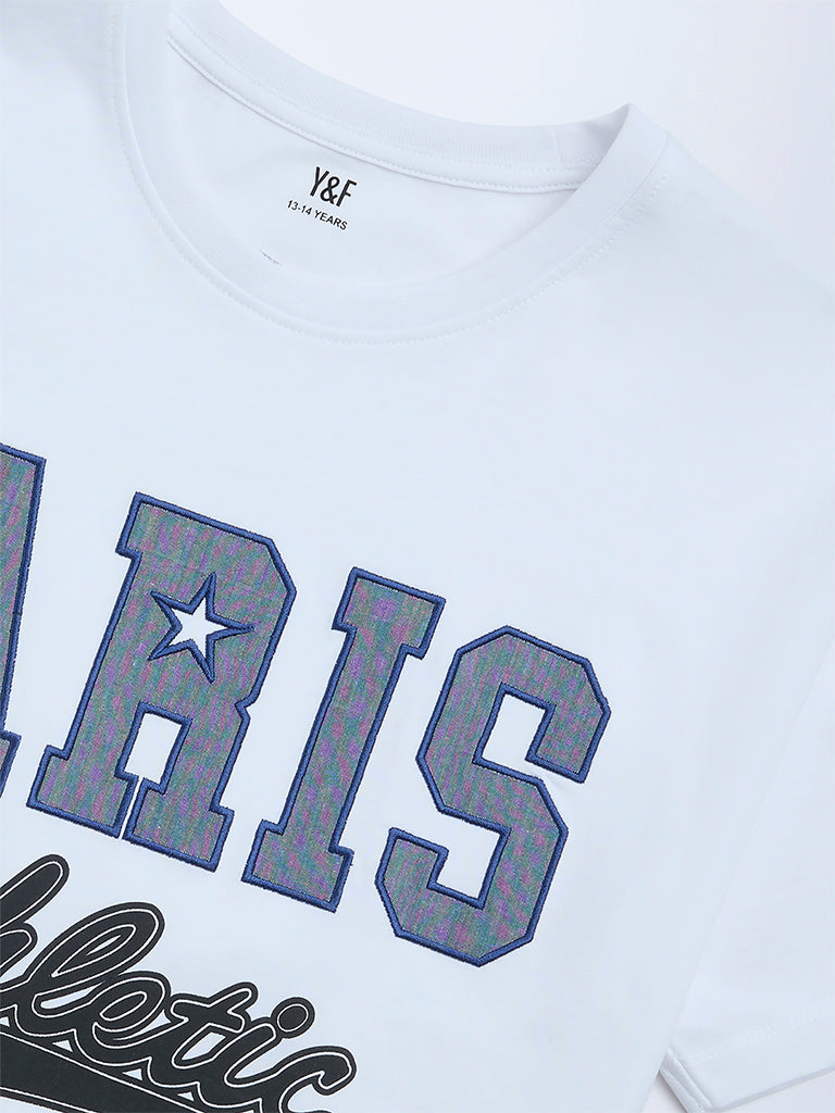 Girls White Text Design Cotton T-Shirt