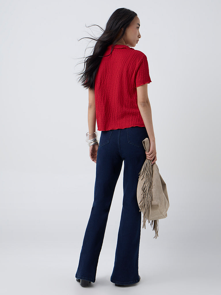 LOV Red Crinkle-Textured Shirt
