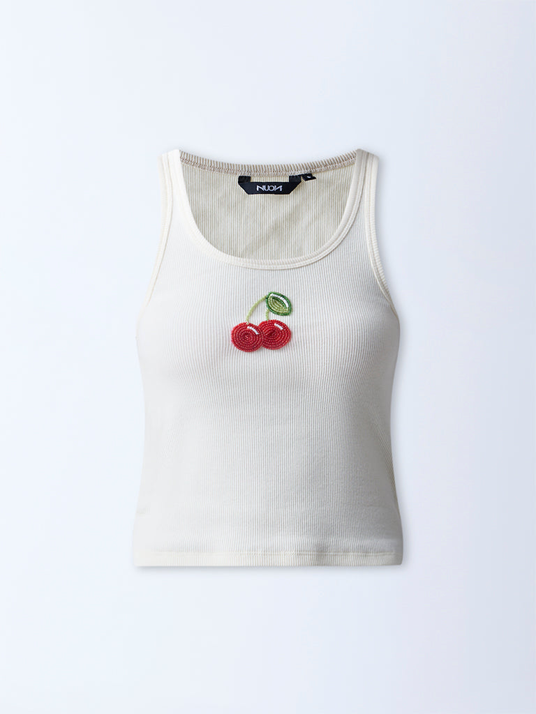 Nuon Off-White Embellished Cotton-Blend Tank Top