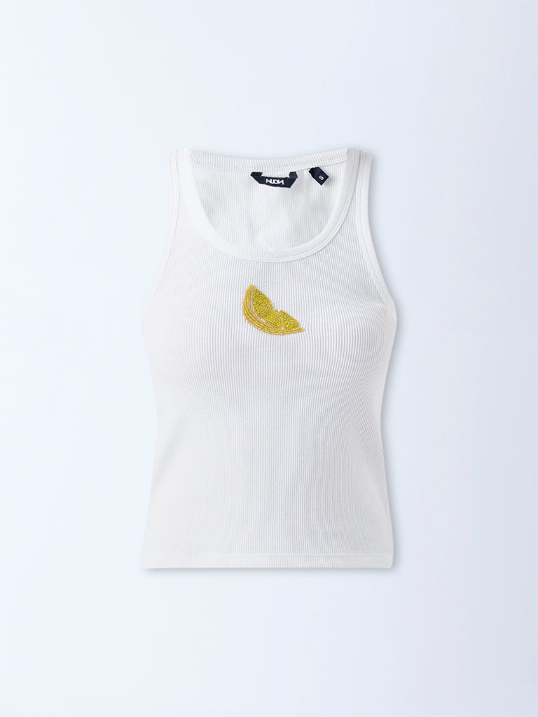 Nuon White Embellished Cotton-Blend Tank Top