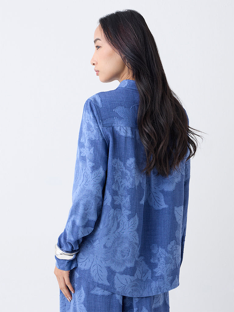 LOV Light Blue Floral Detailed Shirt