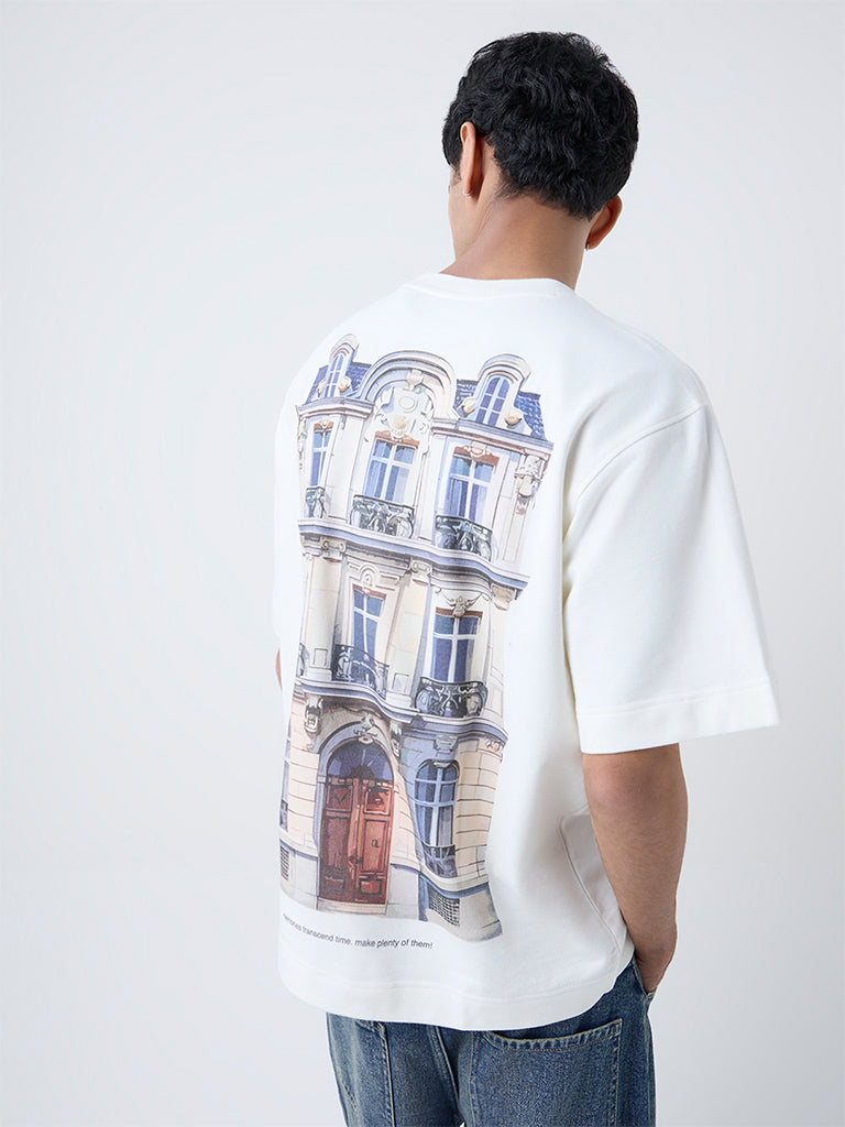 Nuon Off-White Printed Relaxed-Fit Cotton T-Shirt