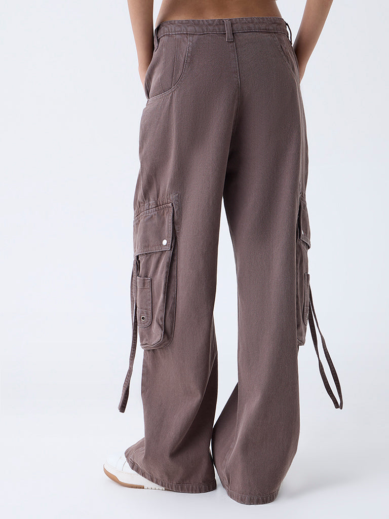 Nuon Brown Cargo-Style High-Rise Jeans