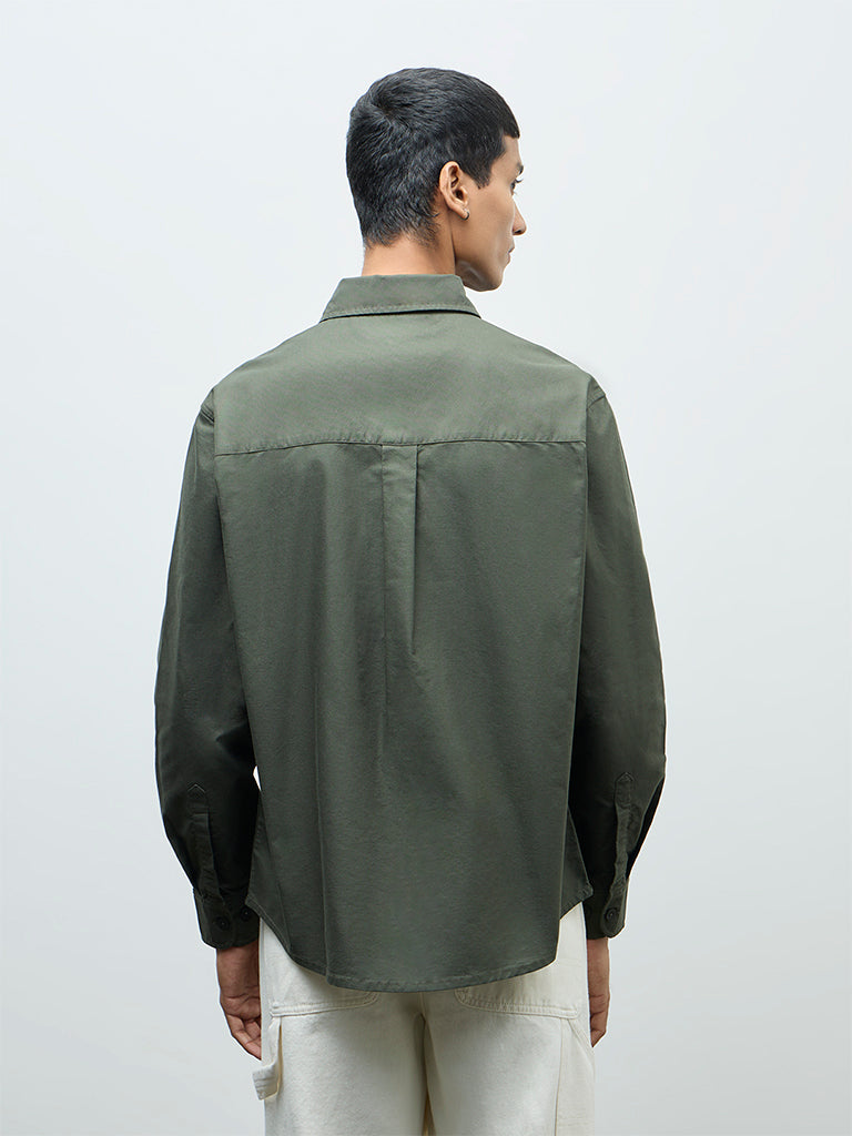 Nuon Olive Relaxed-Fit Cotton Shirt
